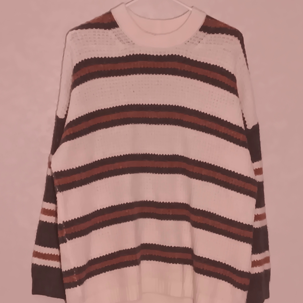 Mens Sz L American Eagle Outfitters Cream, Brown & Tan Striped Crewneck Sweater